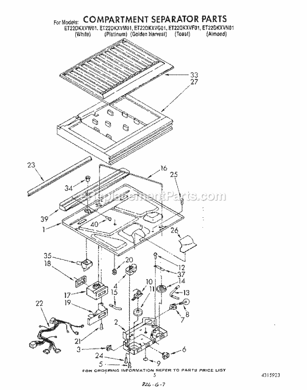 Whirlpool ET22DKXVF01 Top Freezer Refrigerator Compartment Separator Diagram