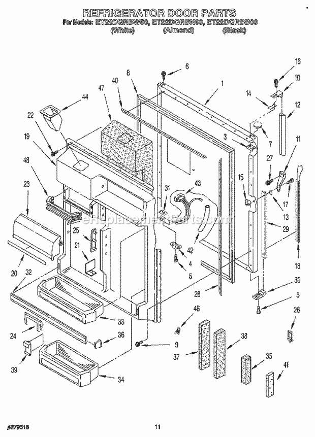 Whirlpool ET22DQRBB00 Top Freezer Refrigerator Refrigerator Door Diagram