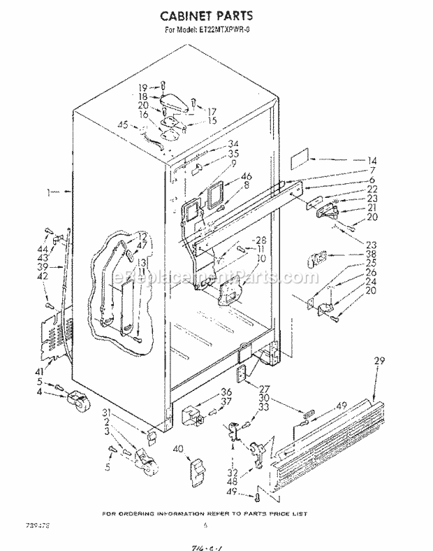Whirlpool ET22MTXPWR0 Top Freezer Refrigerator Cabinet Diagram