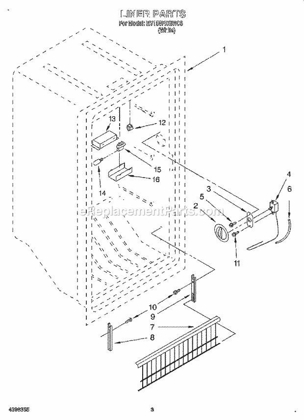 Whirlpool EV150FXGW06 Upright Vertical Freezer Liner, Optional Diagram