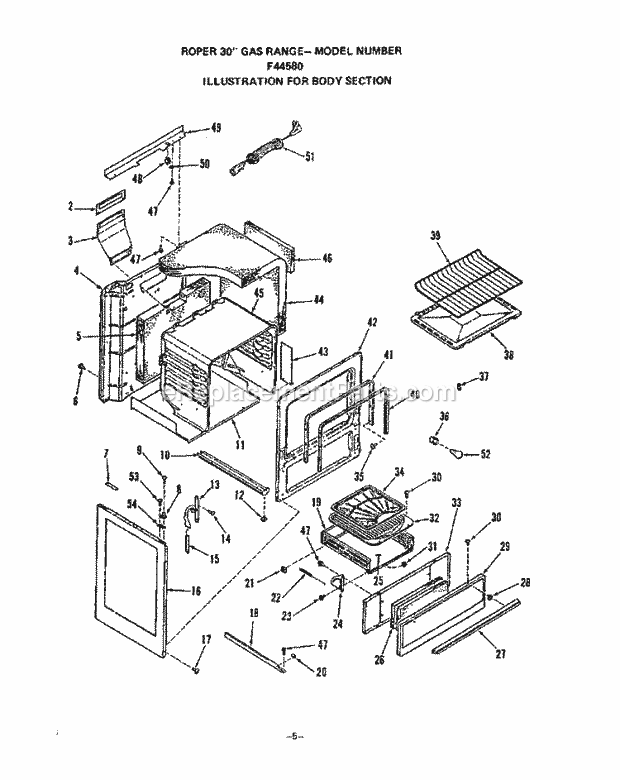 Whirlpool F4458^0 Range Body Diagram