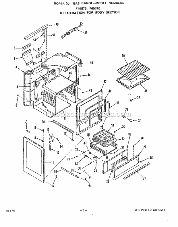 Whirlpool F4557^0 Range Body Diagram