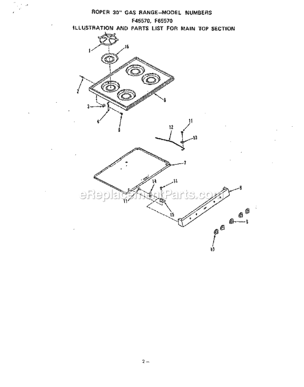 Whirlpool F4557^0 Range Main Top Diagram