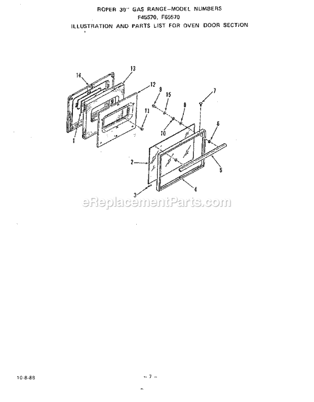 Whirlpool F4557^0 Range Oven Door Diagram