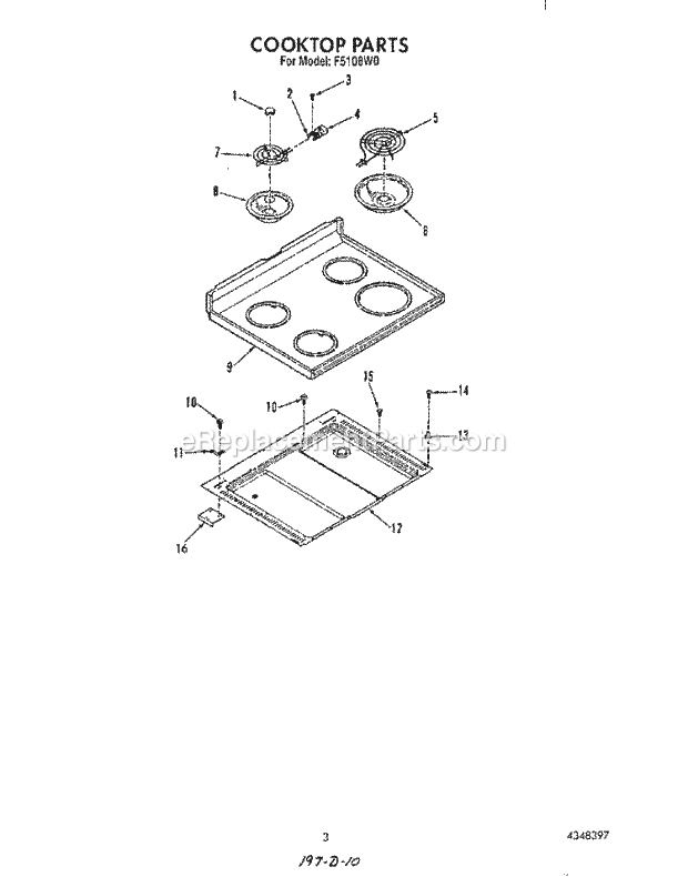 Whirlpool F5108^0 Range Cook Top Diagram