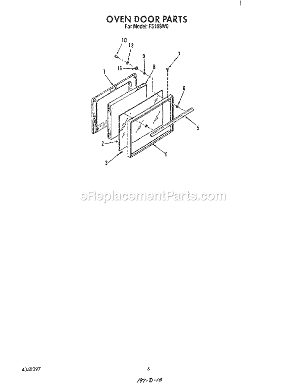 Whirlpool F5108^0 Range Oven Door Diagram