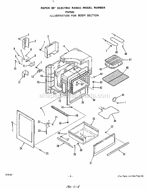 Whirlpool F5258L0 Range Body Diagram