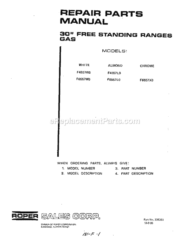 Whirlpool F6557^0 Range Page G Diagram