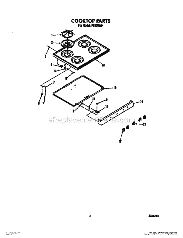 Whirlpool F6558L0 Range Cooktop Diagram