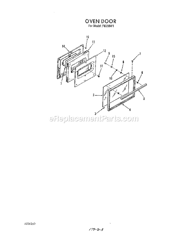 Whirlpool F6558X1 Range Oven Door Diagram