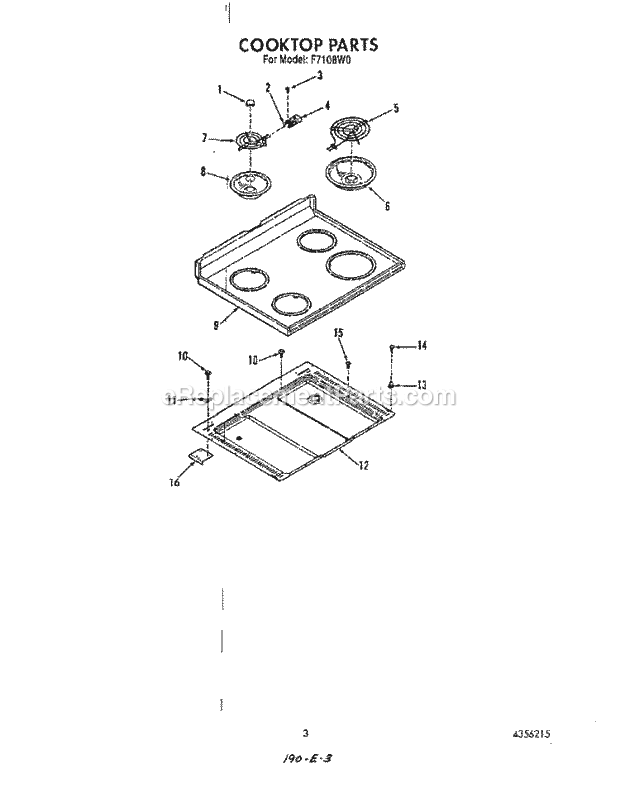 Whirlpool F7108L0 Range Cook Top Diagram