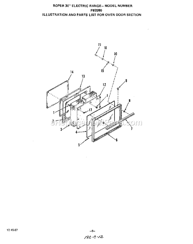 Whirlpool F9108^0 Range F92080 Diagram