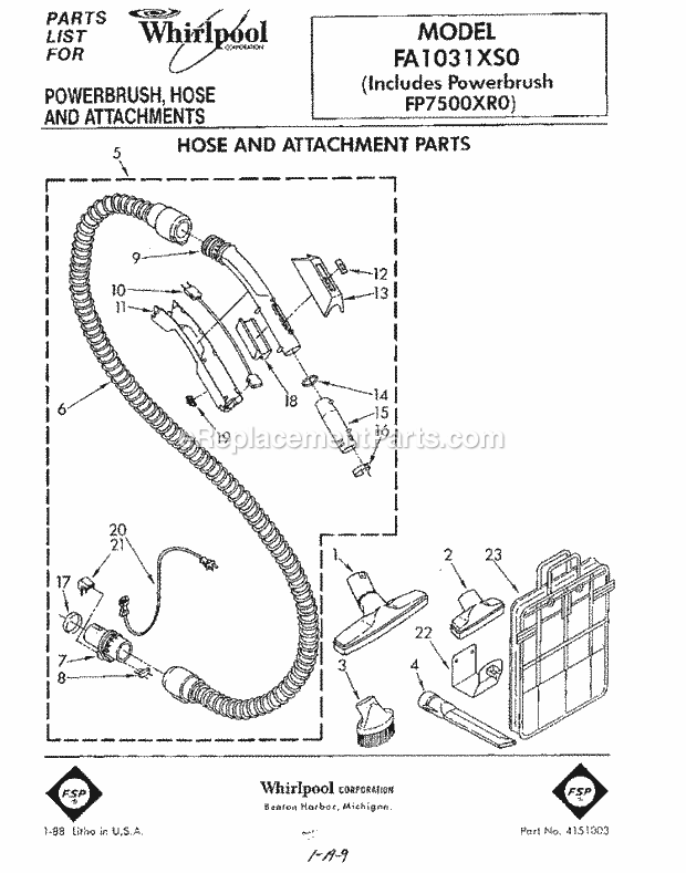 Whirlpool FA1031XS0 Floor Care Page B Diagram