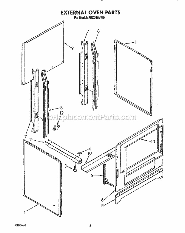 Whirlpool FEC350VL0 Range External Oven Diagram