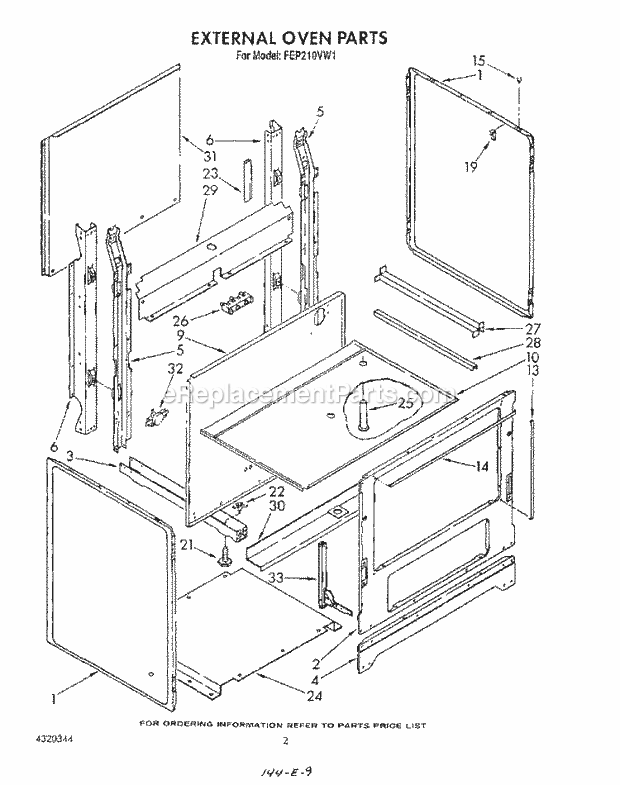 Whirlpool FEP210VL1 Range External Oven , Literature and Optional Diagram