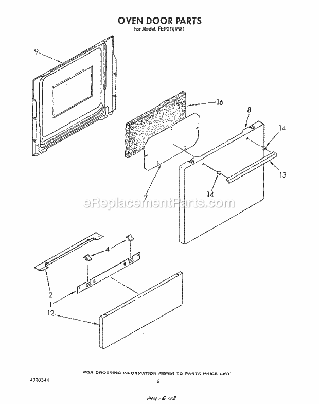 Whirlpool FEP210VL1 Range Oven Door Diagram