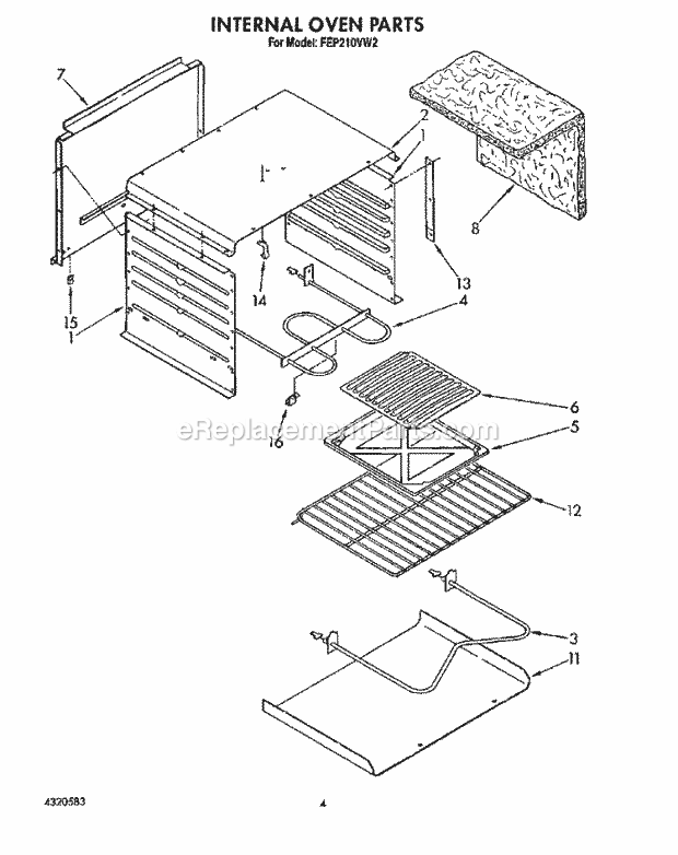 Whirlpool FEP210VL2 Range Internal Oven Diagram