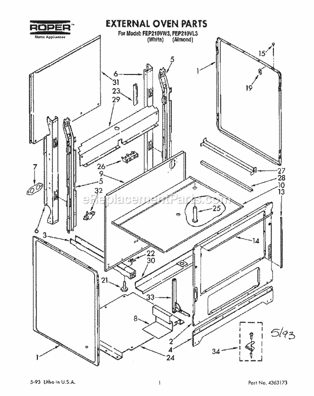 Whirlpool FEP210VL3 Range External Oven, Lit/Optional Diagram