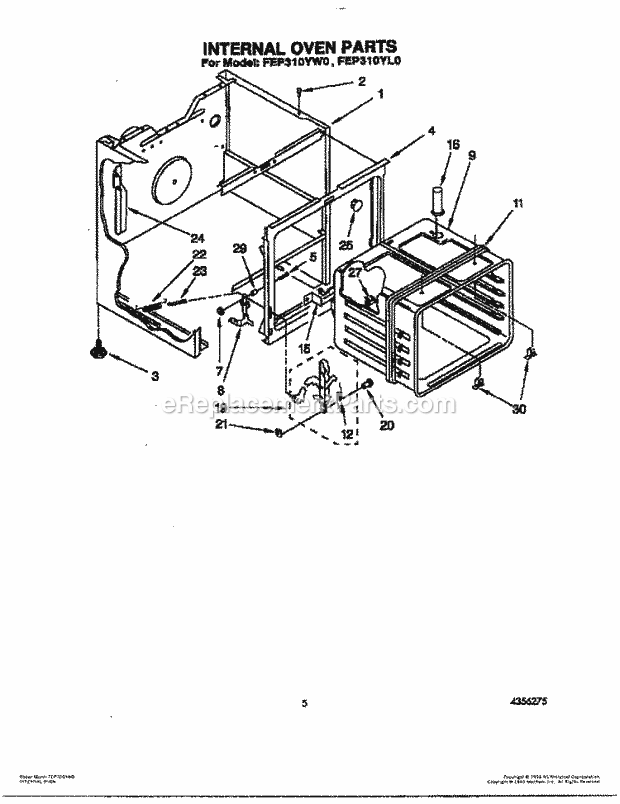 Whirlpool FEP310YL0 Range Internal Oven Diagram