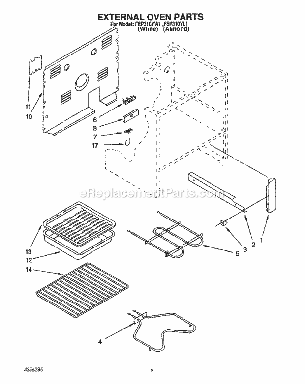 Whirlpool FEP310YL1 Range External Oven, Optional Diagram