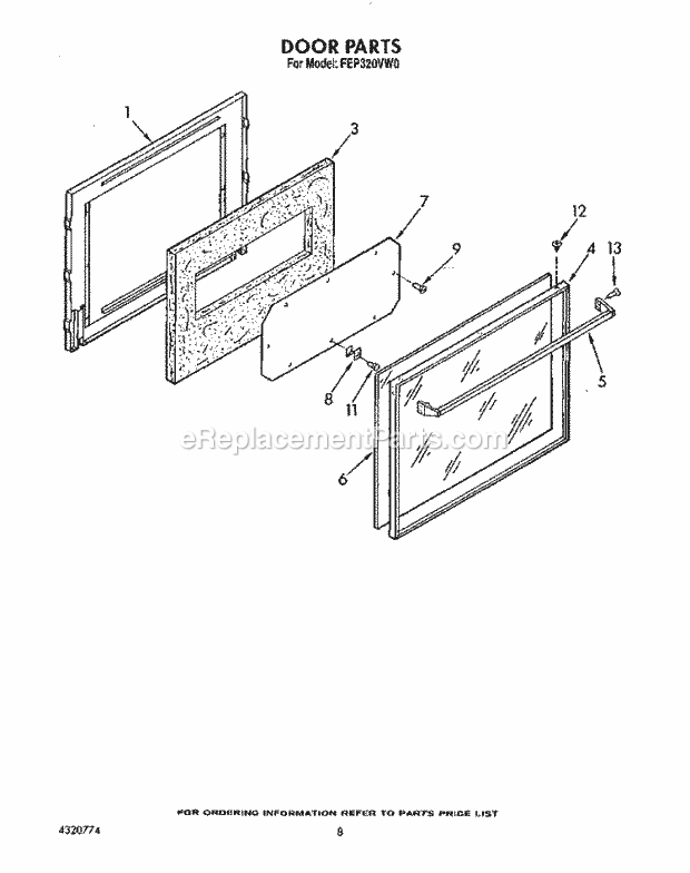 Whirlpool FEP320VL0 Range Door Diagram