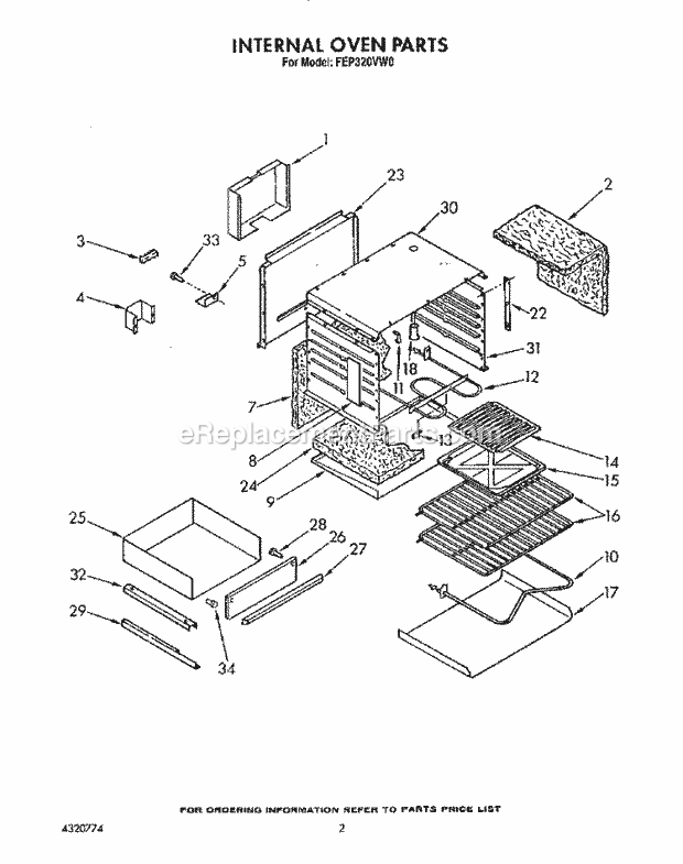 Whirlpool FEP320VL0 Range Internal Oven Diagram