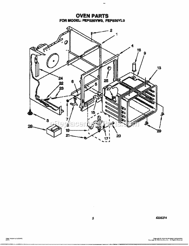 Whirlpool FEP320YL0 Range Oven Diagram