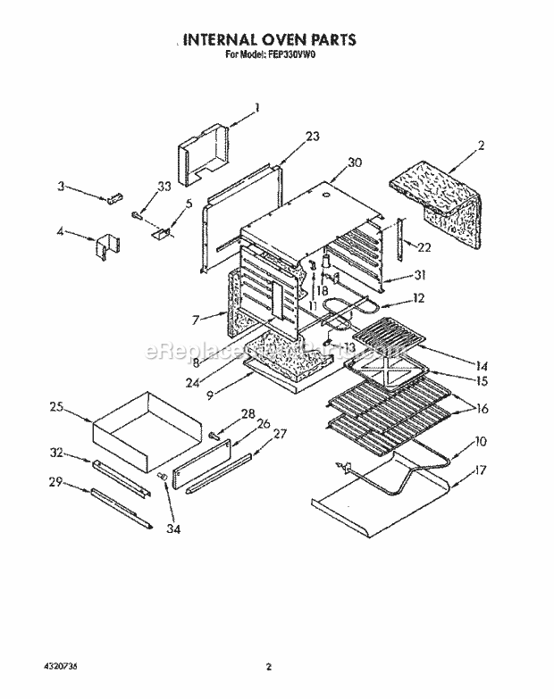 Whirlpool FEP330VL0 Range Internal Oven Diagram