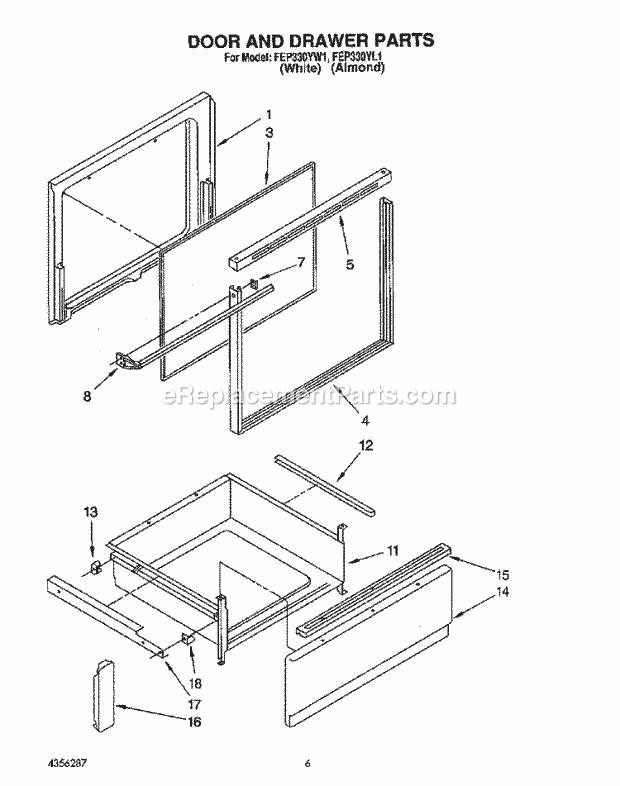 Whirlpool FEP330YL1 Range Door and Drawer, Lit/Optional Diagram