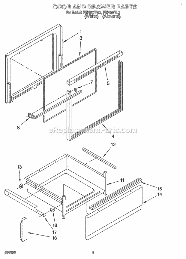 Whirlpool FEP330YL2 Range Door and Drawer, Lit/Optional Diagram