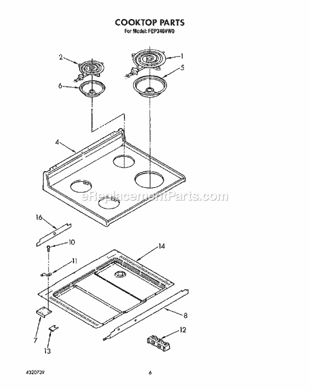 Whirlpool FEP340VL0 Range Cooktop Diagram