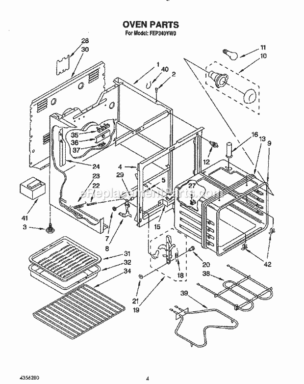 Whirlpool FEP340YL0 Range Oven Diagram