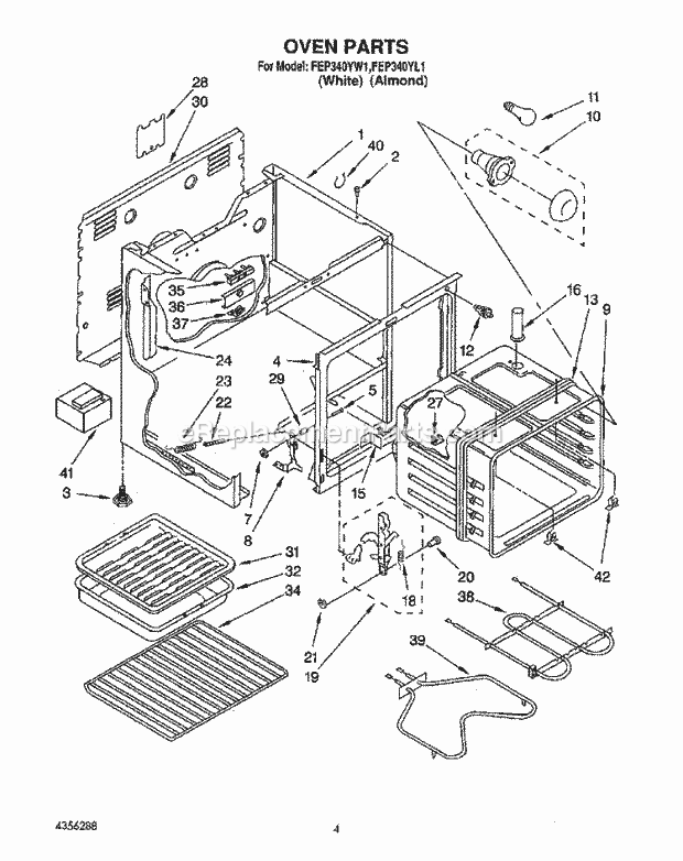 Whirlpool FEP340YL1 Range Oven Diagram