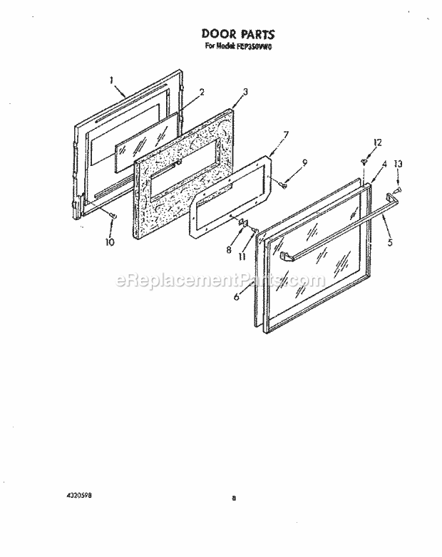 Whirlpool FEP350VL0 Range Door Diagram