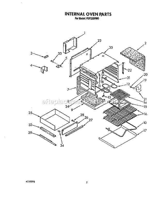 Whirlpool FEP350VL0 Range Internal Oven Diagram