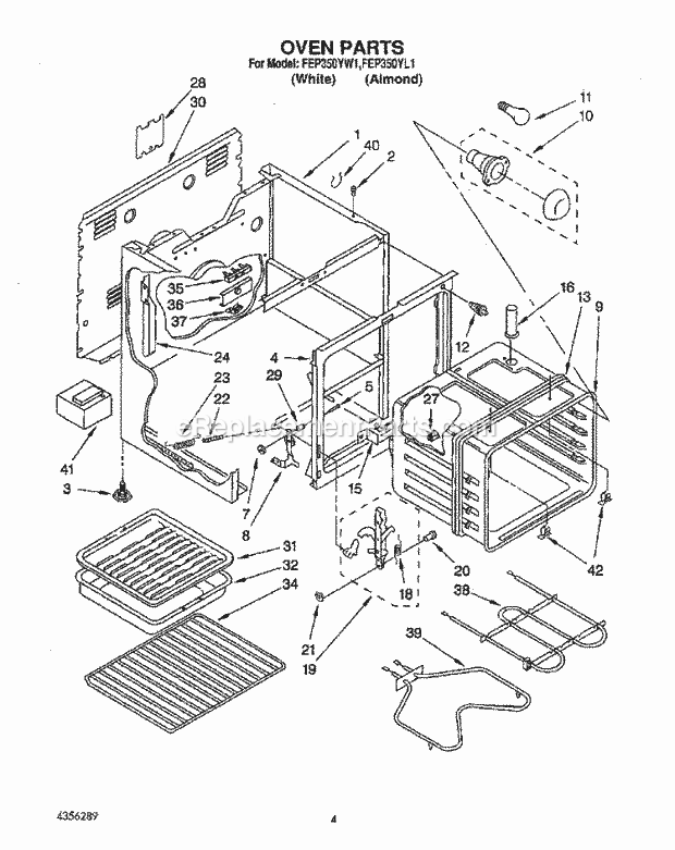 Whirlpool FEP350YL1 Range Oven Diagram