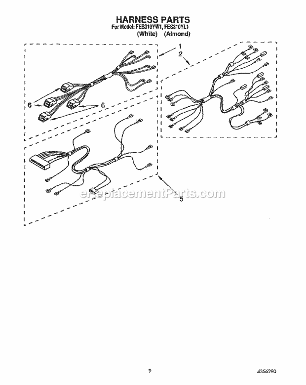 Whirlpool FES310YL1 Range Wiring Harness Diagram