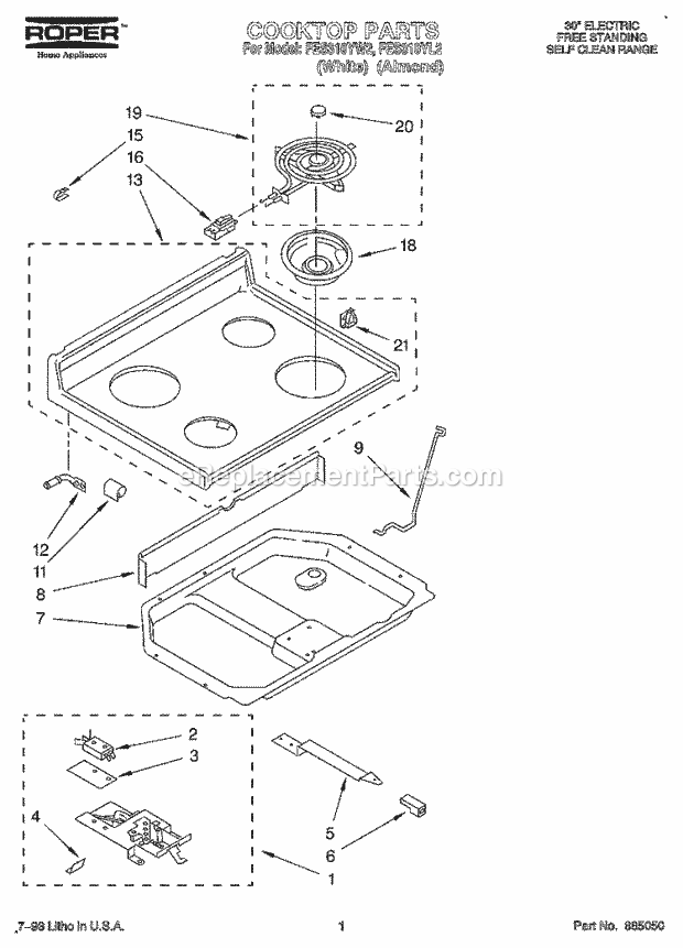 Whirlpool FES310YL2 Range Cooktop Diagram