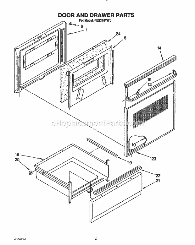 Whirlpool FES340YL0 Range Door and Drawer Diagram