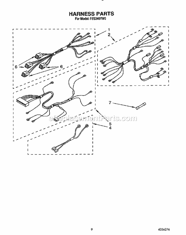 Whirlpool FES340YL0 Range Harness Diagram