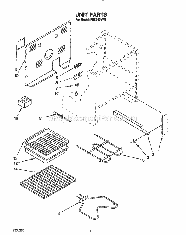 Whirlpool FES340YL0 Range Unit, Lit/Optional Diagram