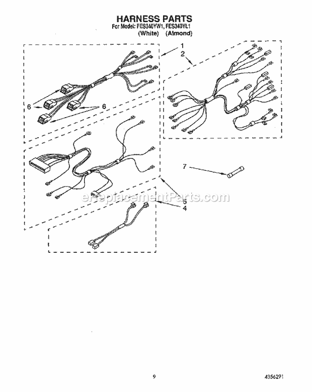 Whirlpool FES340YL1 Range Harness Diagram
