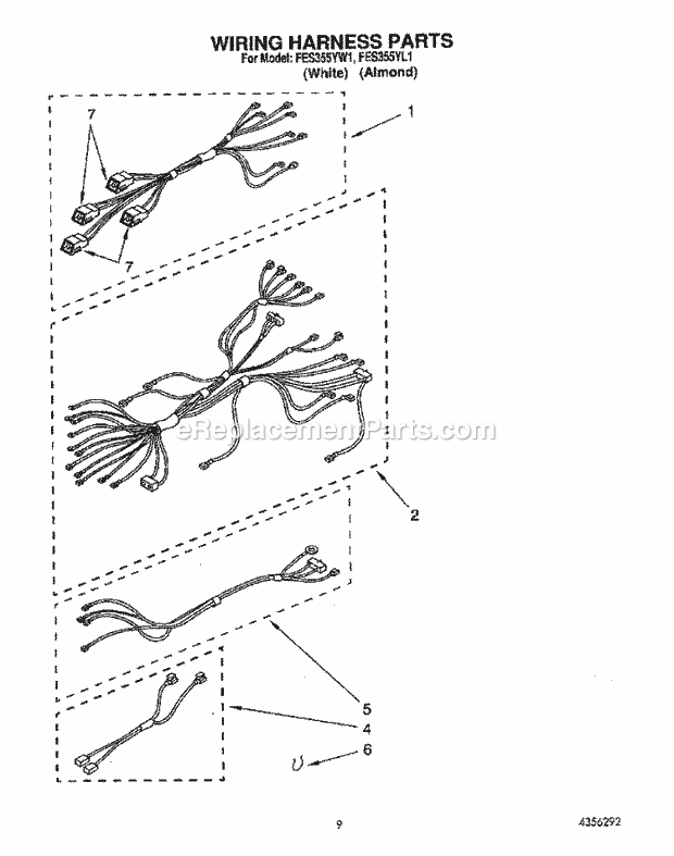 Whirlpool FES355YL1 Range Wiring Harness Diagram