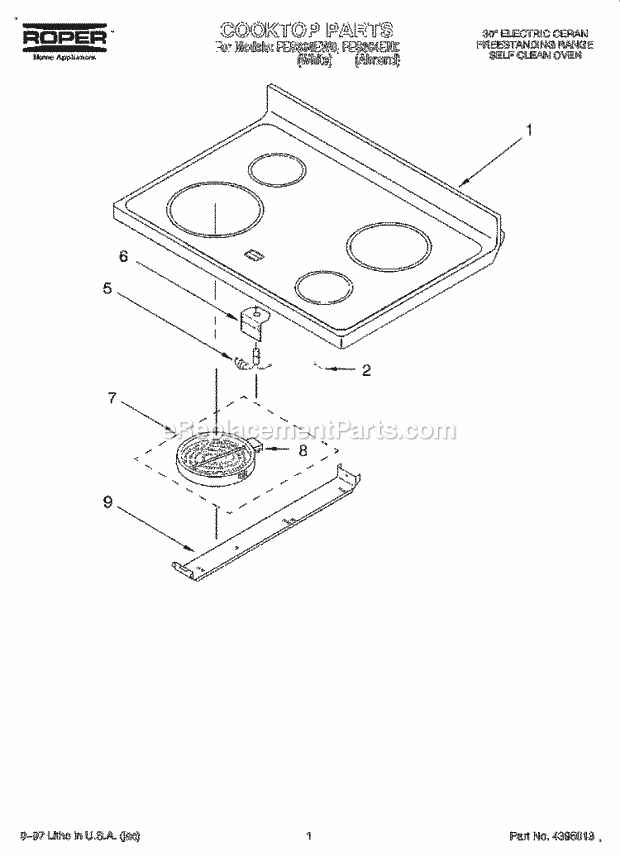 Whirlpool FES364EN0 Electric Range and Oven Cooktop Diagram