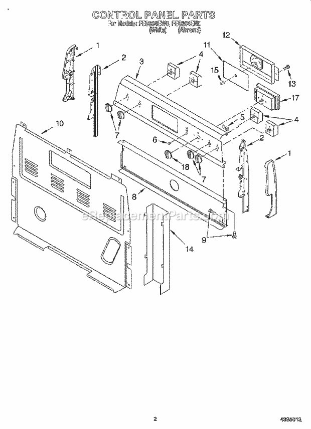 Whirlpool FES364EW0 Electric Range and Oven Control Panel Diagram