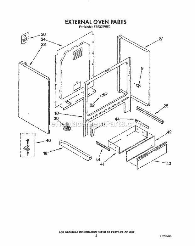 Whirlpool FES370VX0 Range External Oven Diagram