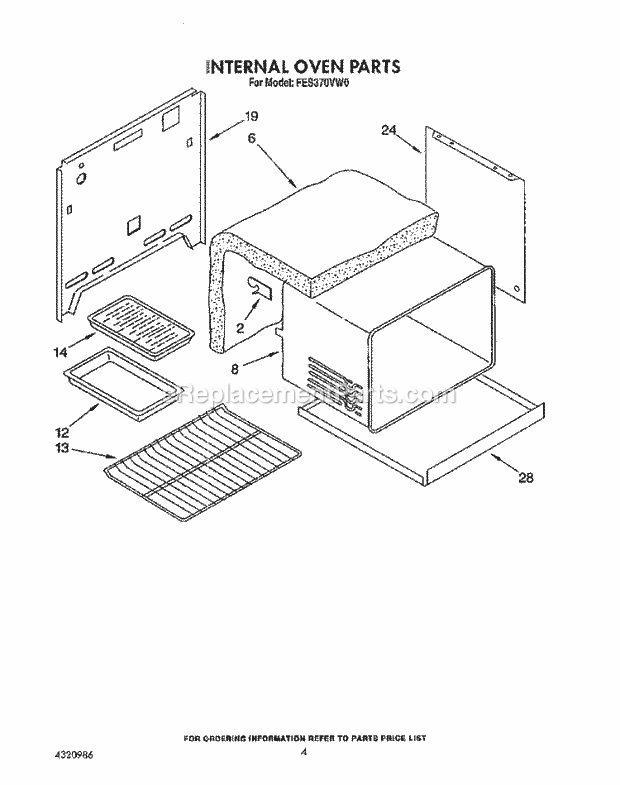 Whirlpool FES370VX0 Range Internal Oven Diagram