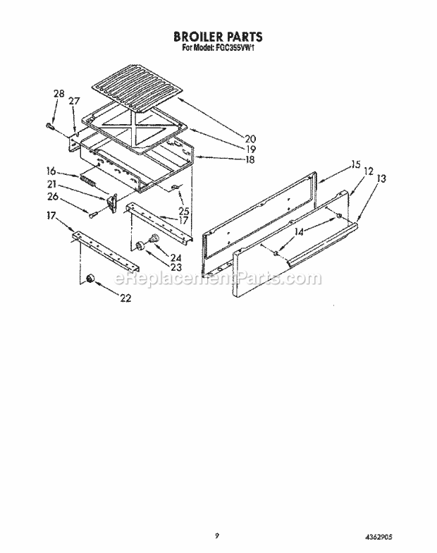 Whirlpool FGC355VL1 Range Broiler Diagram