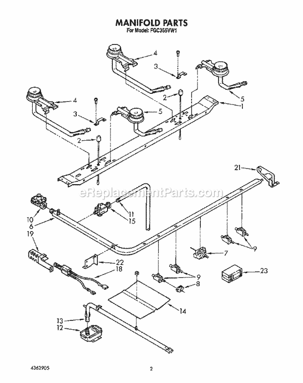 Whirlpool FGC355VL1 Range Manifold Diagram