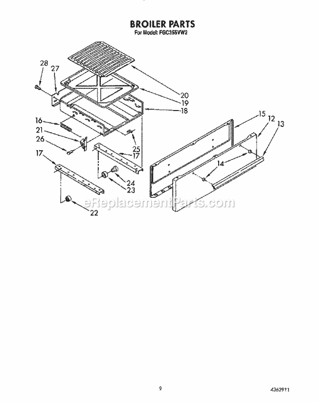 Whirlpool FGC355VL2 Range Broiler Diagram